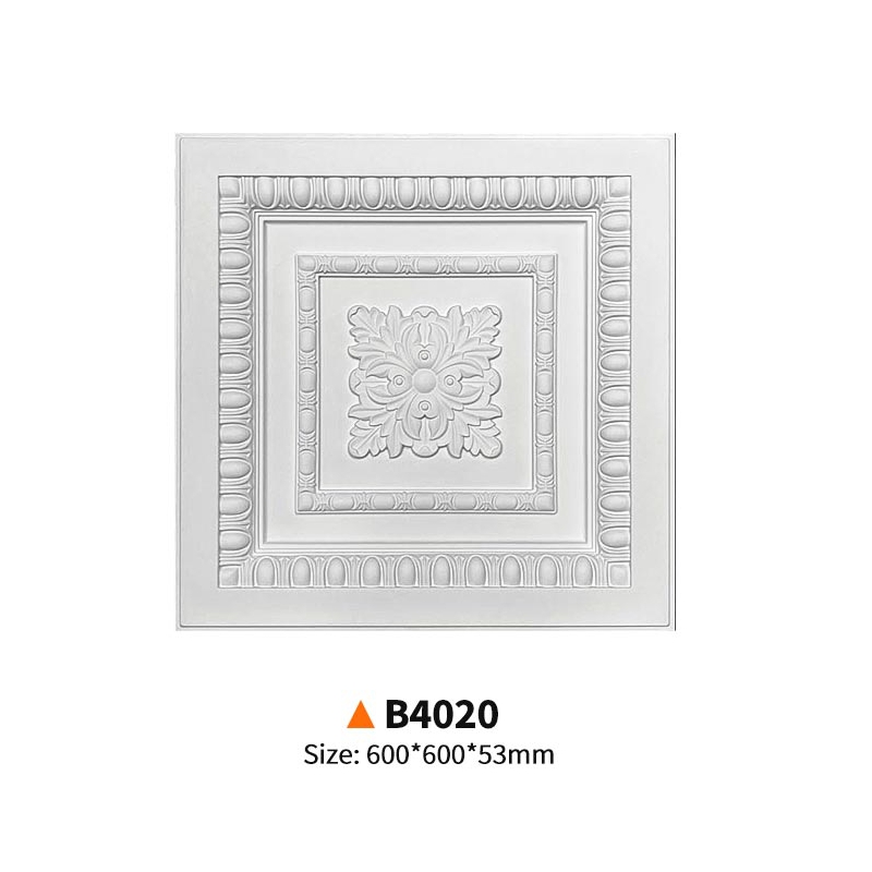 B4020-Everwall Artistic Carved PU Square Ceiling Medallion