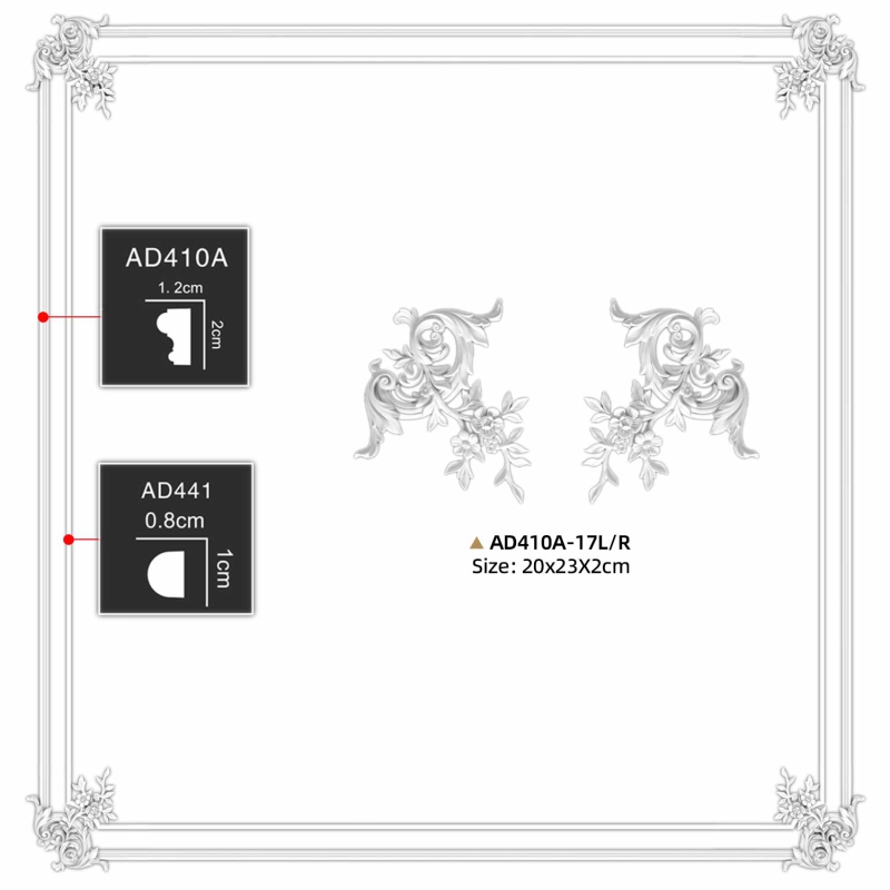 AD410A-17L/R Polyurethane European Carved Corner Applique for Interior Wall Decoration