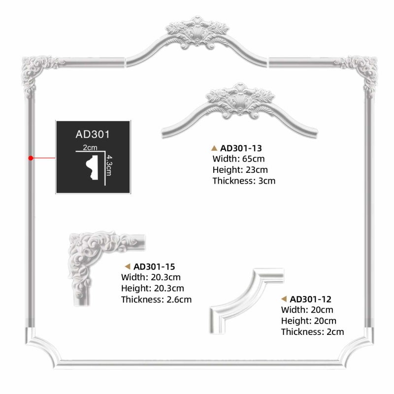AD301-15 Polyurethane European Style Corner Applique for Wall Decoration