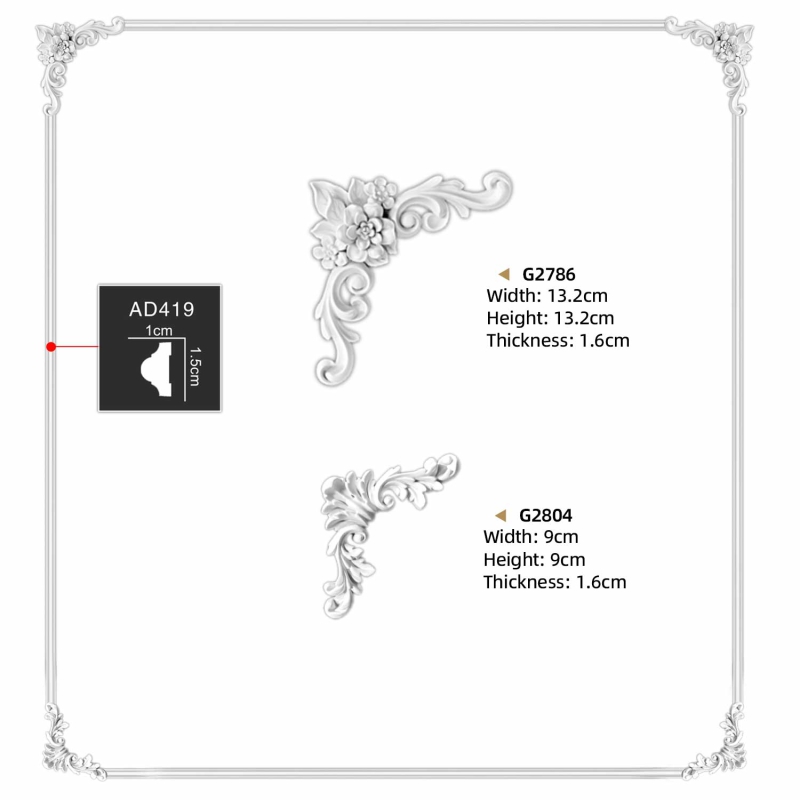 G2786 Polyurethane European Carved Corner Applique for Interior Decoration