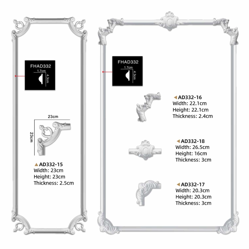 AD332-15 Polyurethane Vintage Style Corner Applique for Door Frame Decoration